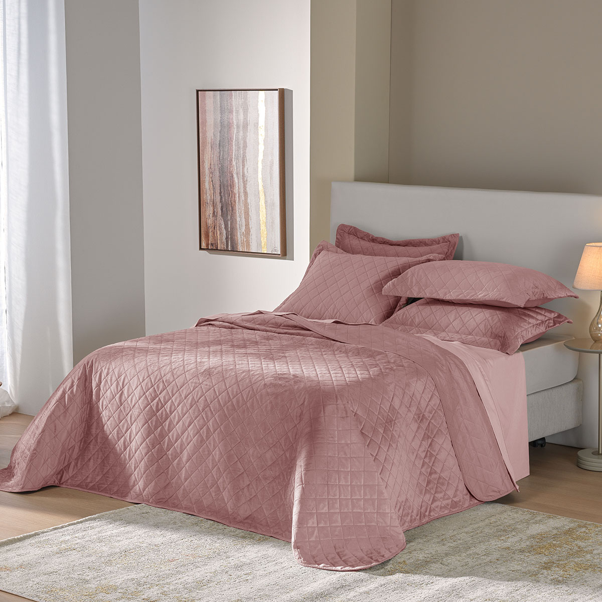 kit colcha velvet 2026 ambiente rosa colonial