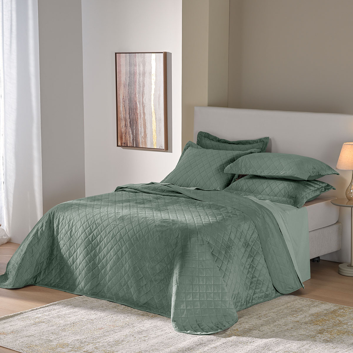 kit colcha velvet 2026 ambiente verde jade