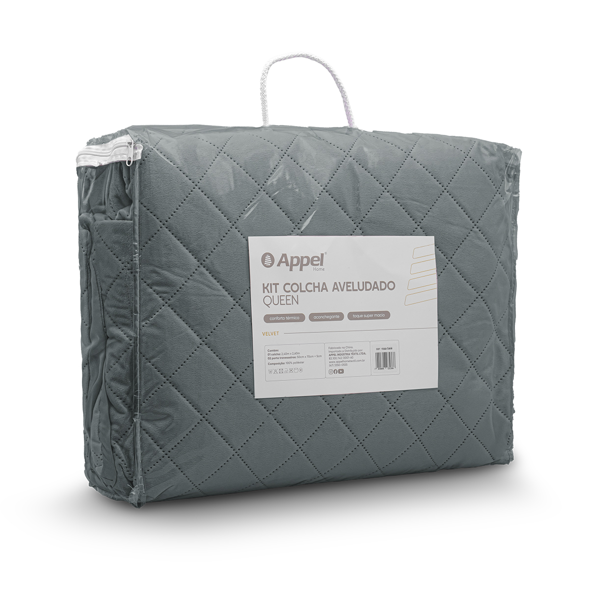 kit colcha velvet still embalagem 2026 cinza chumbo