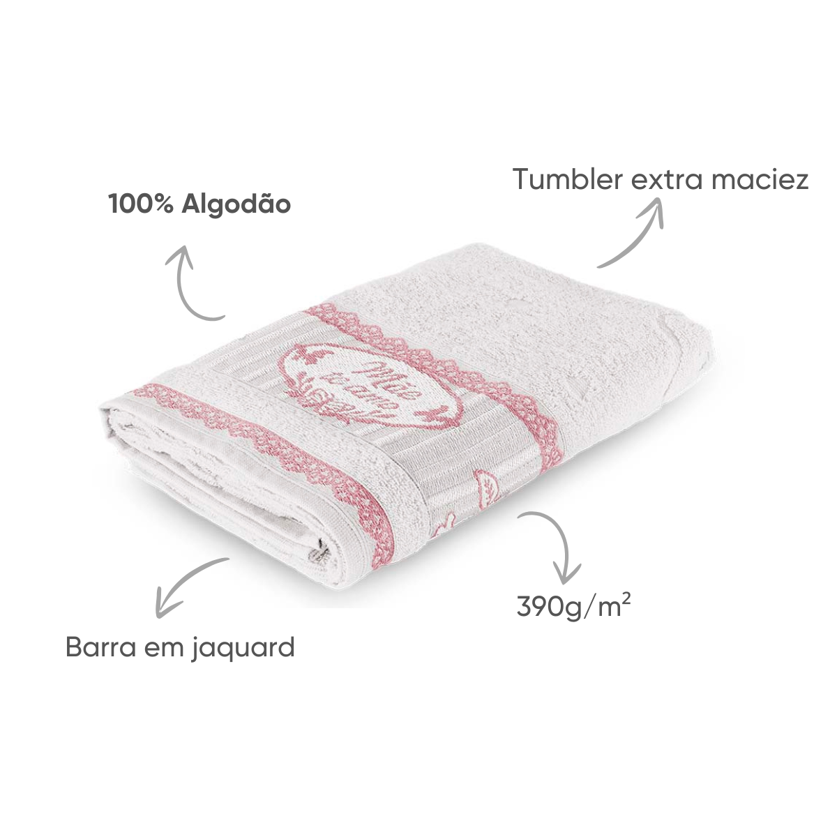 toalha dia das maes rosa cintilante detalhes