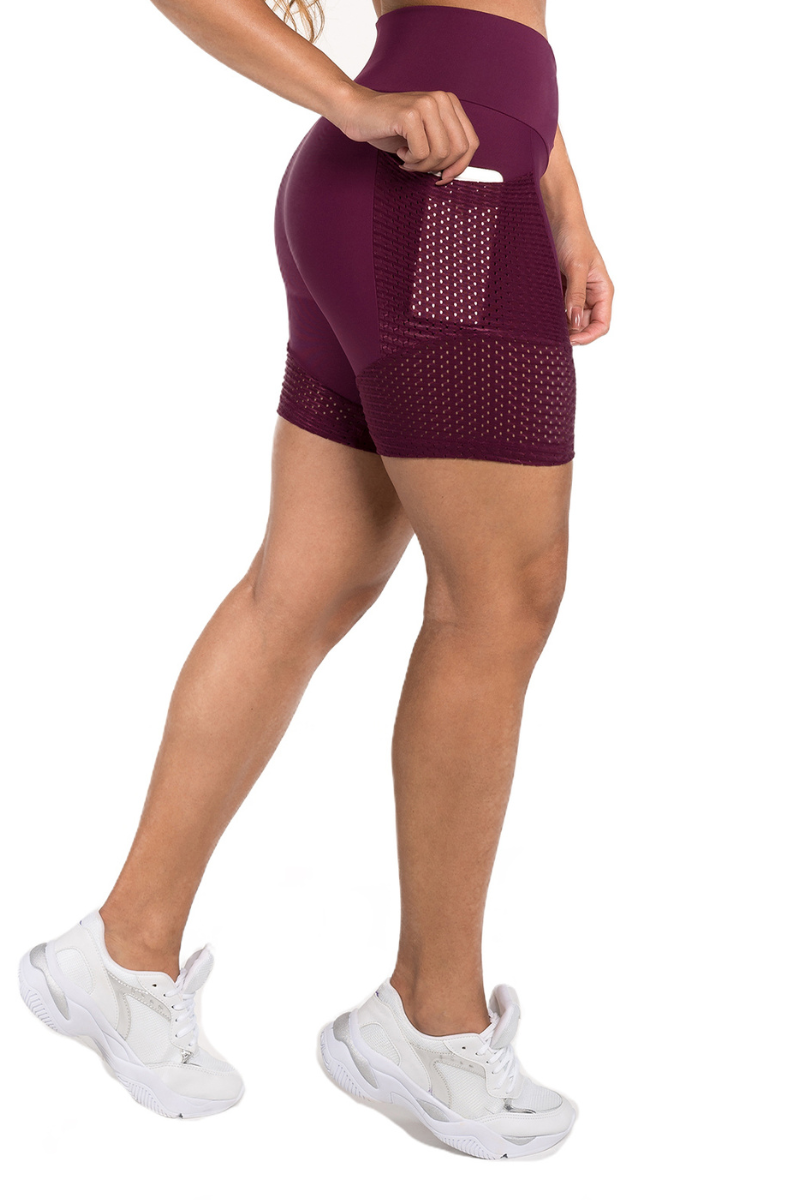 Bermuda Fitnes Poliamida Malbec Com Bolso Lateral