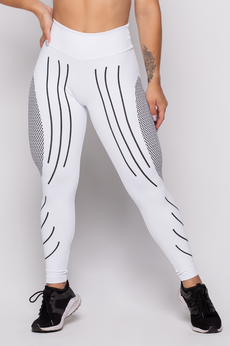 01 calca legging fitness compressao branca com preta poliamida