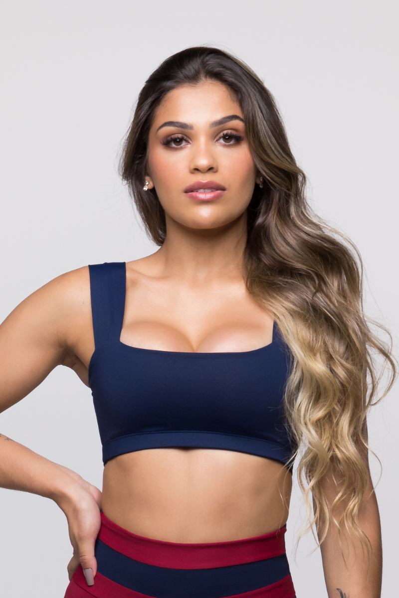 Cropped Top Fitness Faixa Azul Marinho
