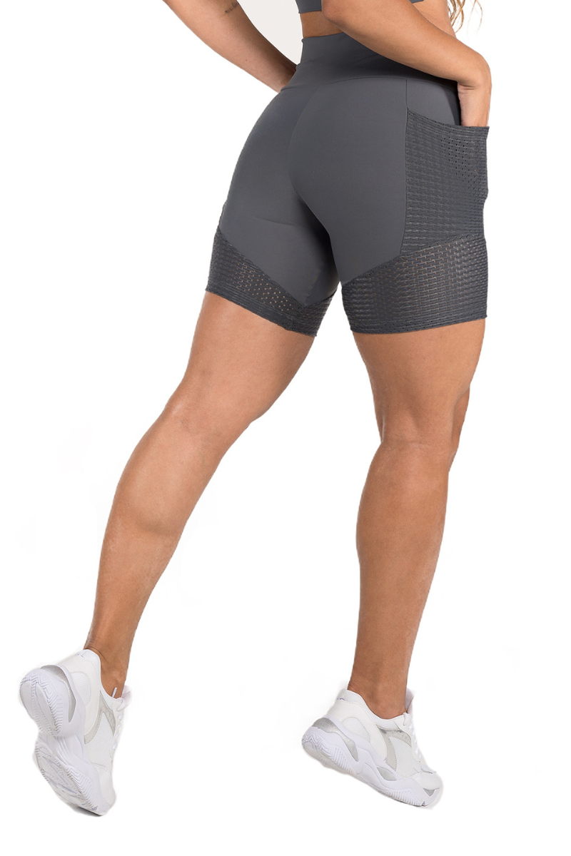 03 bermuda fitnes poliamida cinza com bolso lateral