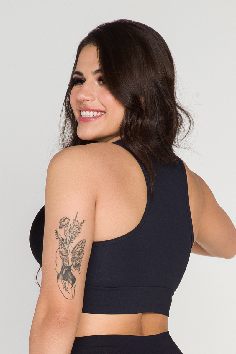 01 top fitness poliamida nadador com recorte em metalic preto