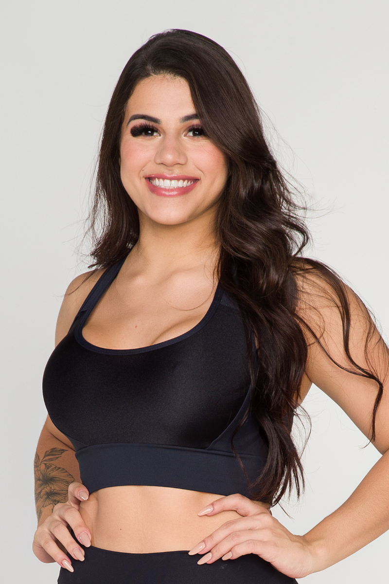 Top Fitness Com Decote em Mesh e Poliamida Cinza