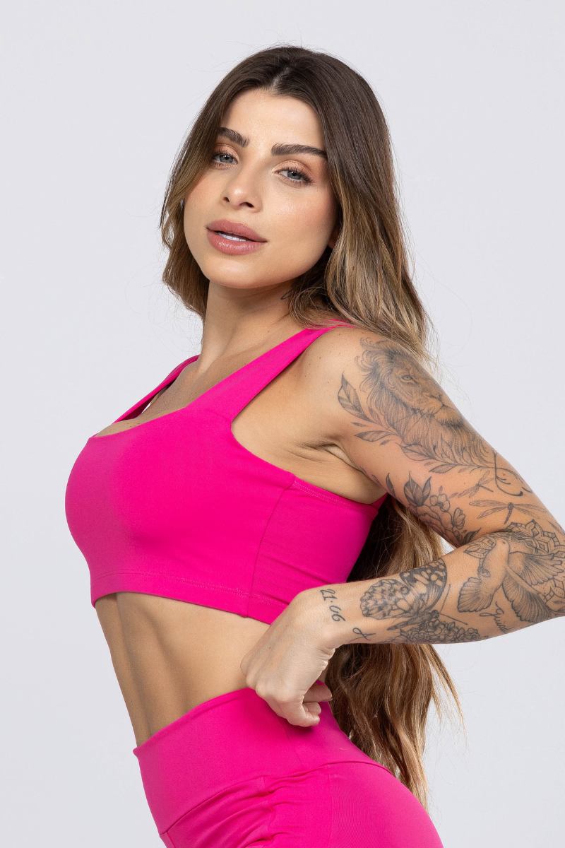 05 cropped top fitness poliamida faixa rosa pink