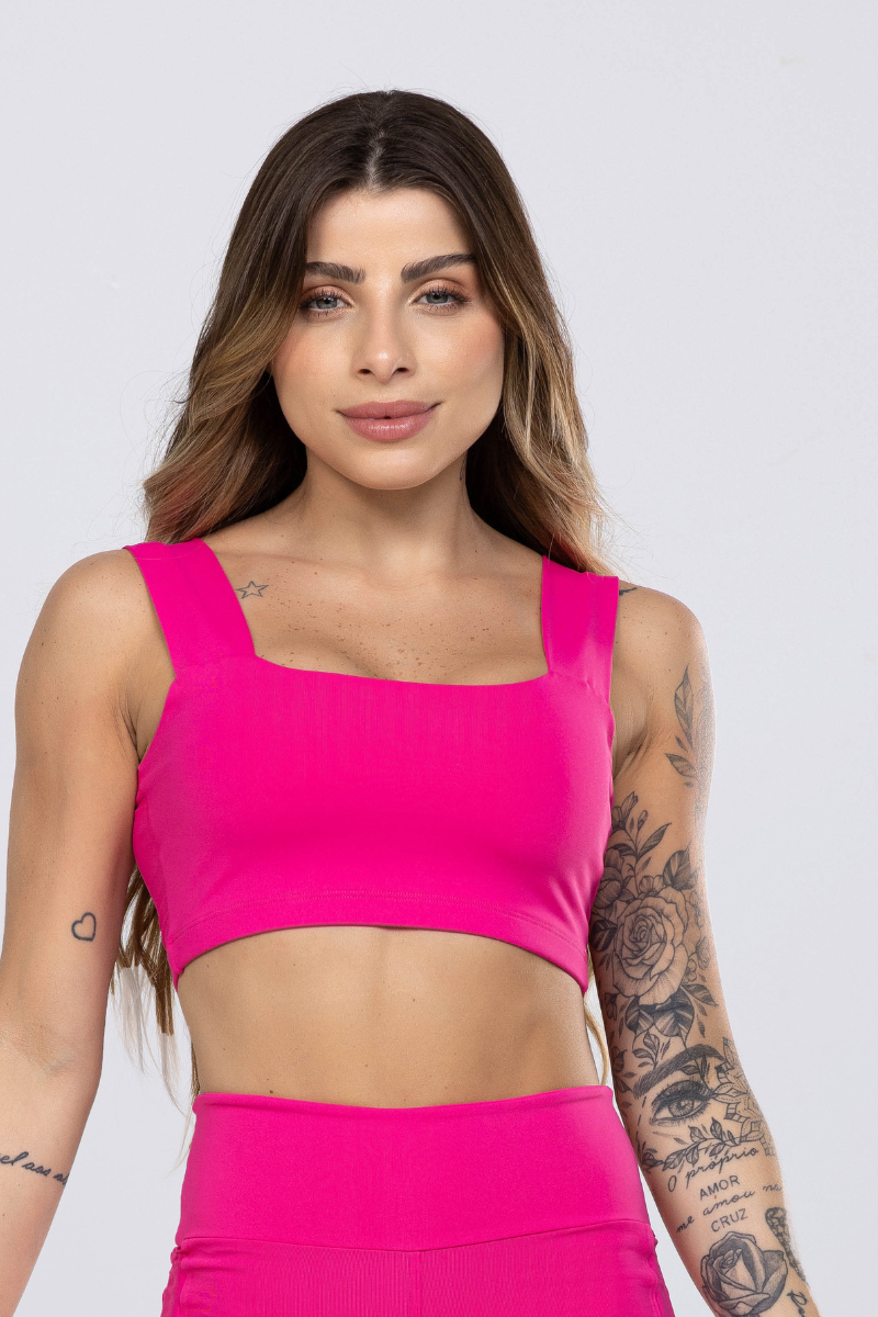 06 cropped top fitness poliamida faixa rosa pink