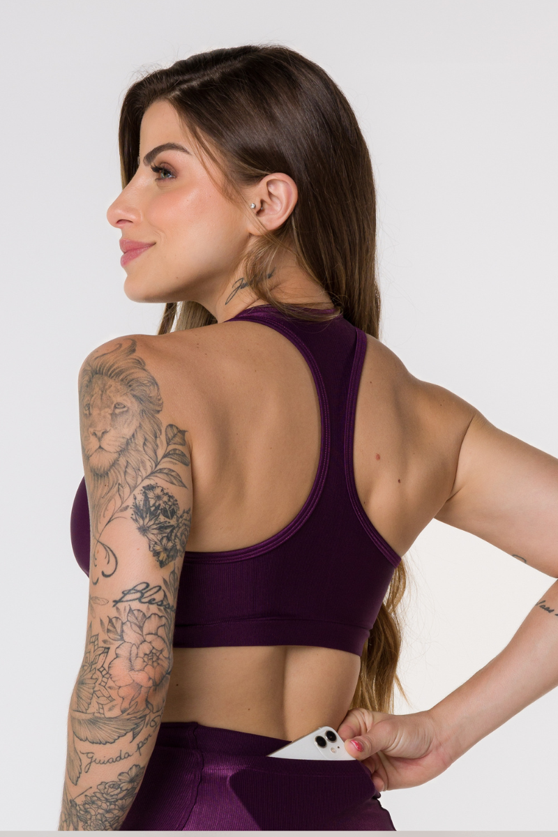 03 top fitness canelado nadador com bojo removivel malbec