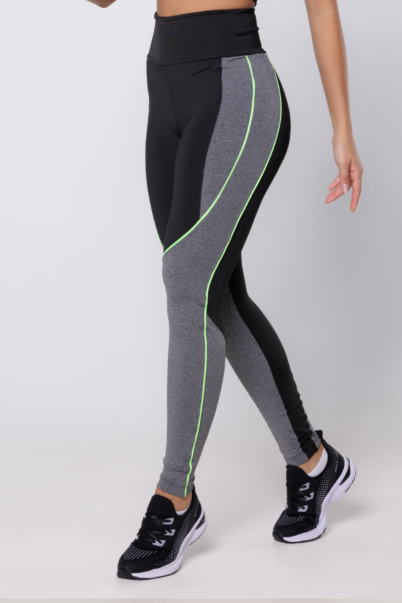 02 calca legging poliester preta com mescla e detalhes em vivo neon