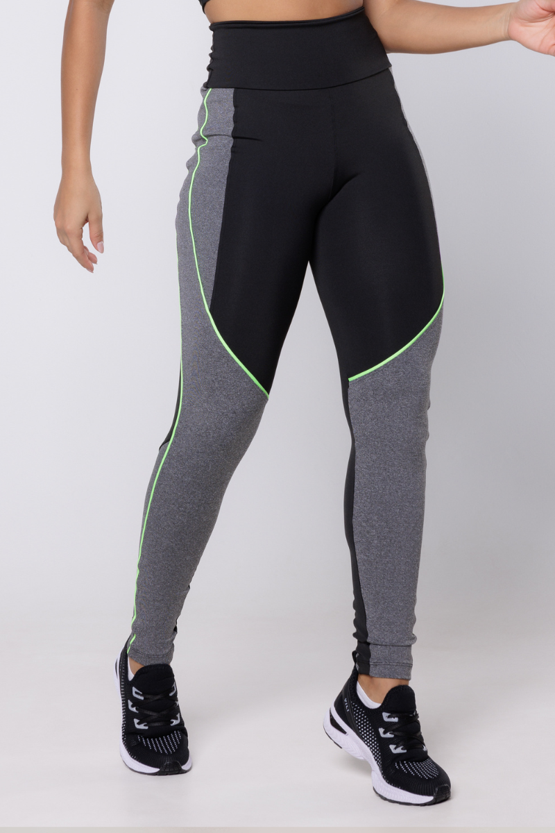 03 calca legging poliester preta com mescla e detalhes em vivo neon