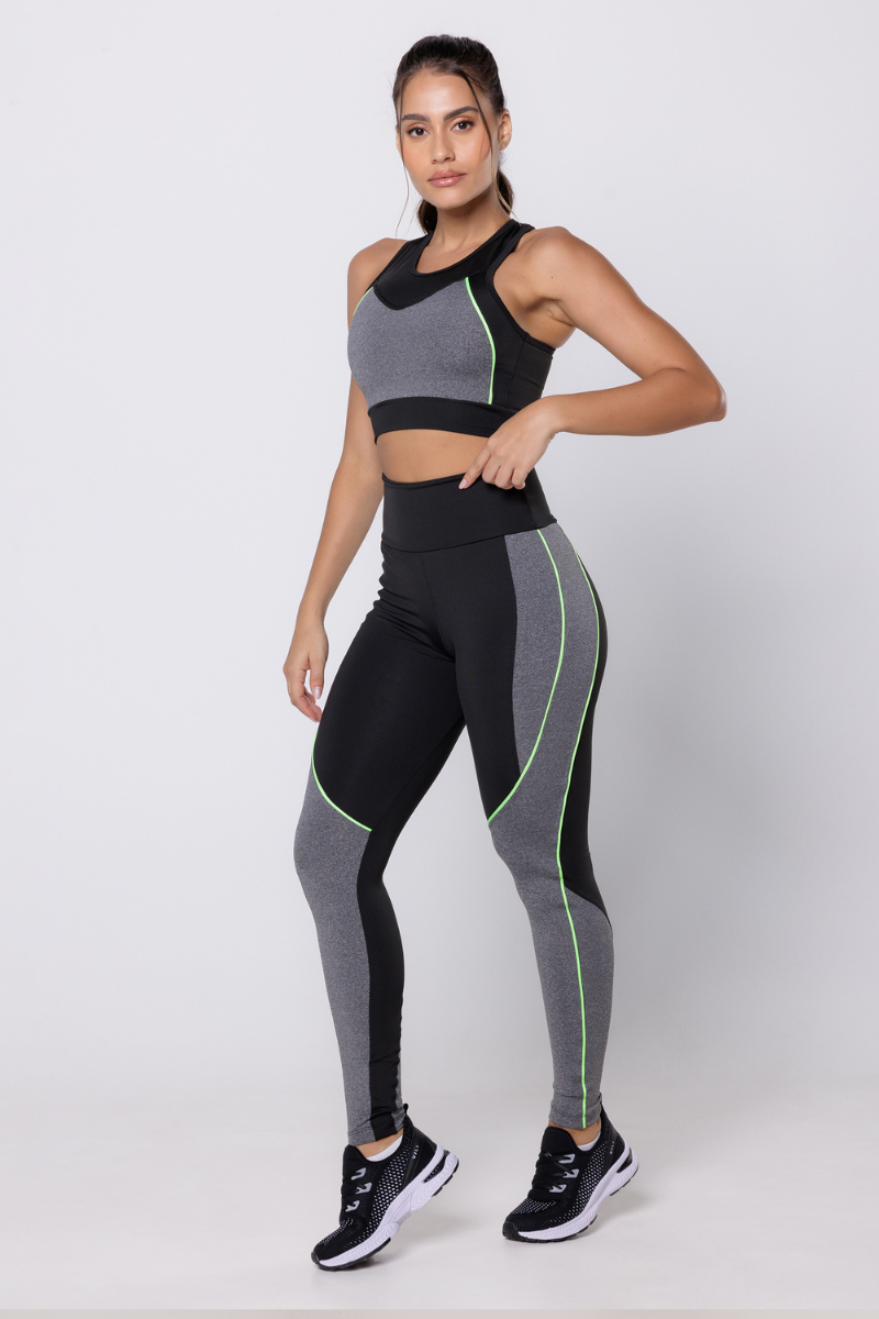 04 calca legging poliester preta com mescla e detalhes em vivo neon