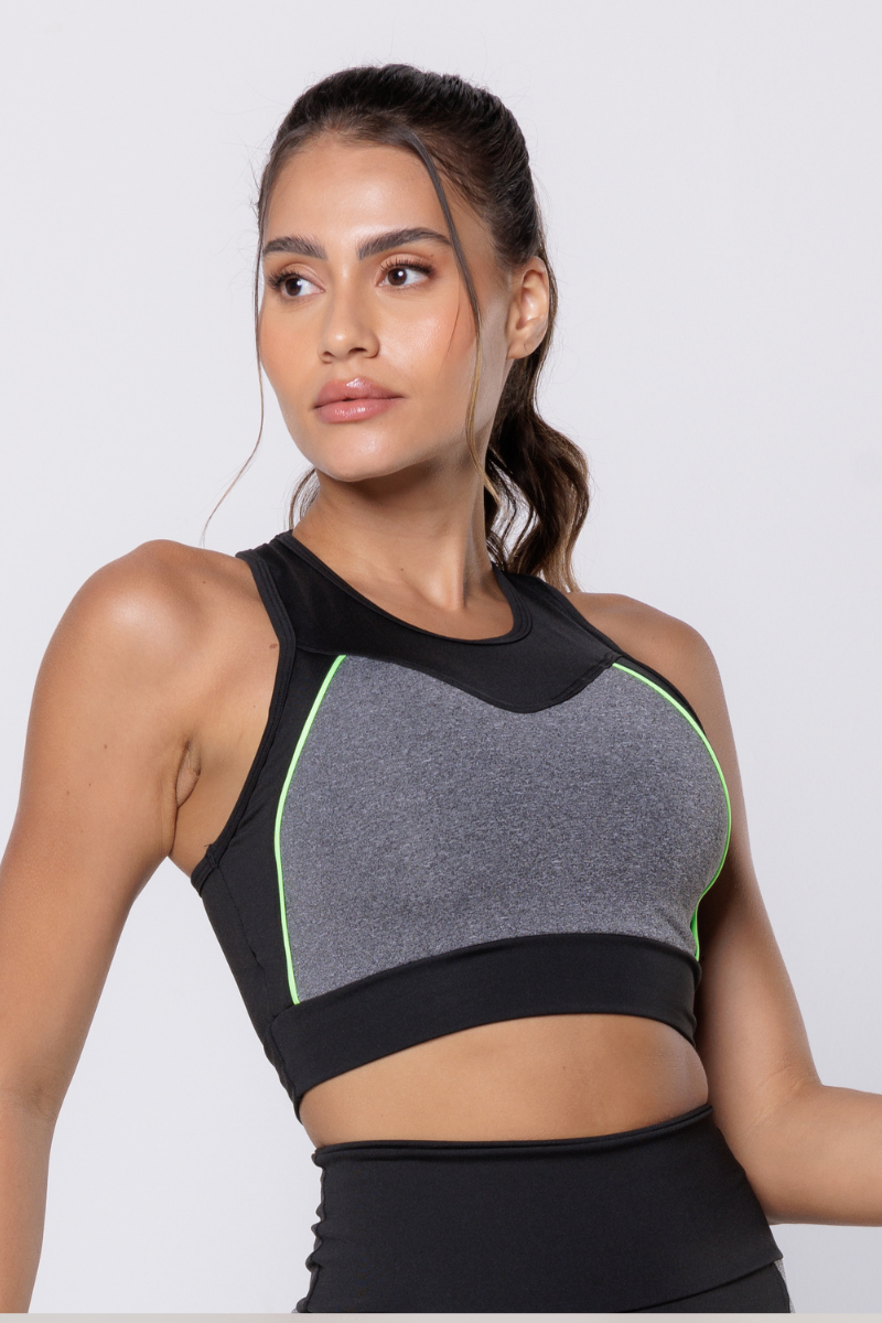 01 top fitness poliester preto e mescla com vivo neon