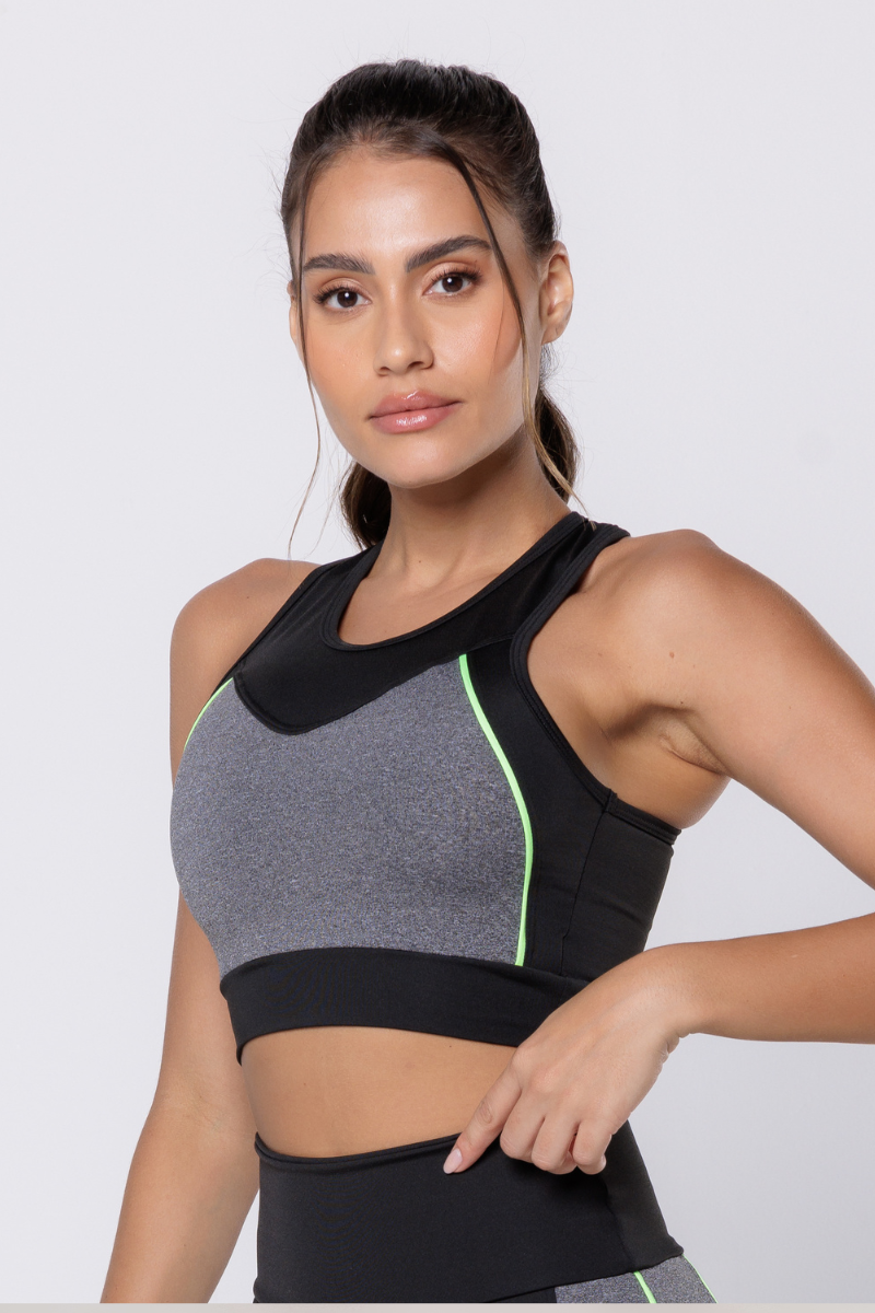 02 top fitness poliester preto e mescla com vivo neon