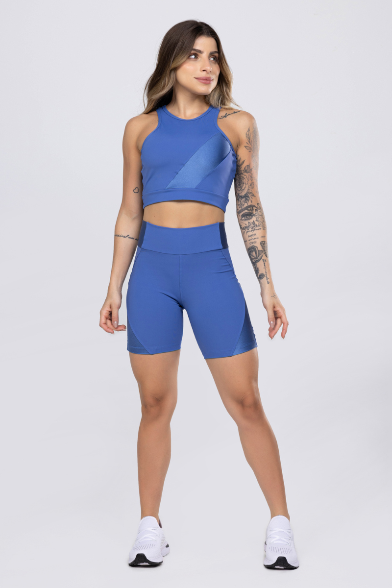 05 bermuda fitness poliamida com recortes metalic blue boy