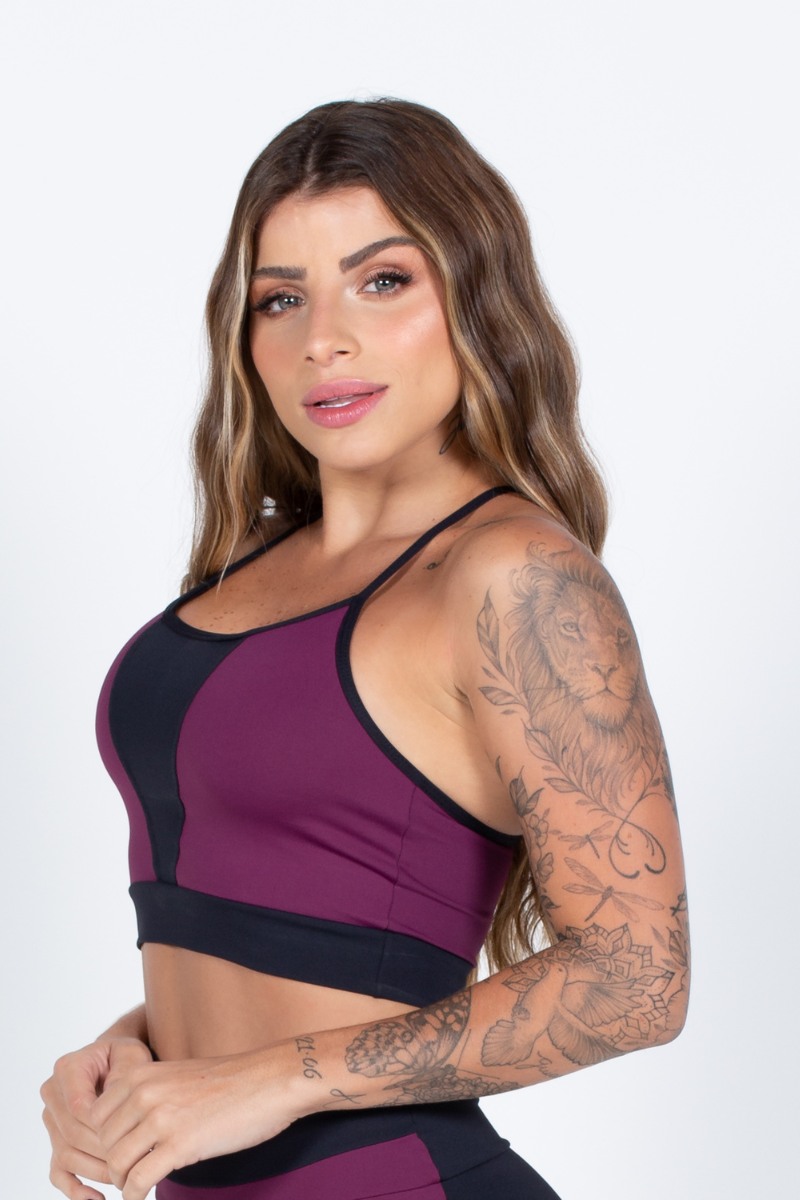 01 top fitness poliamida malbec com alcas cruzadas