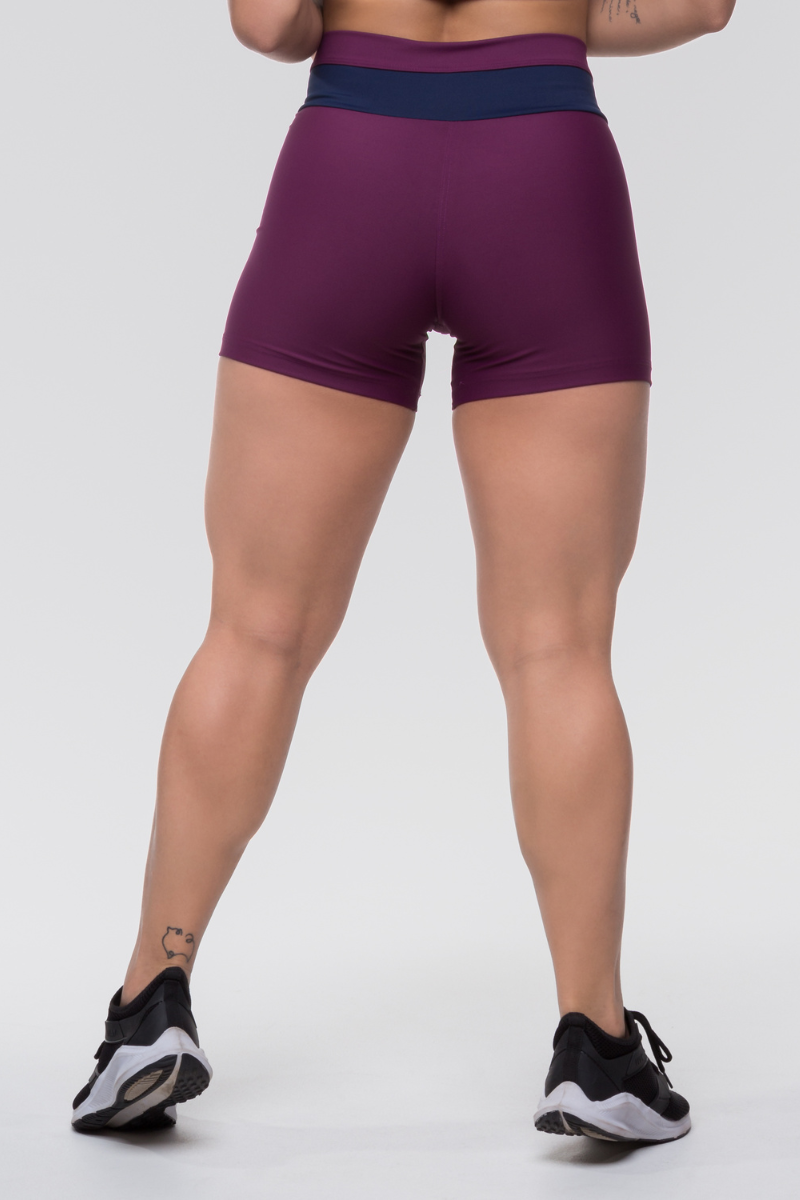 03 short fitness poliamida cos transpassado malbec com azul