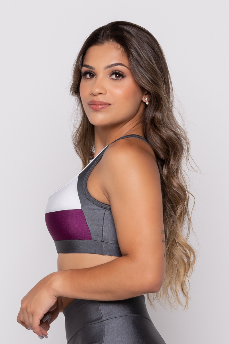 01 top fitness poliamida metalic cinza com malbec