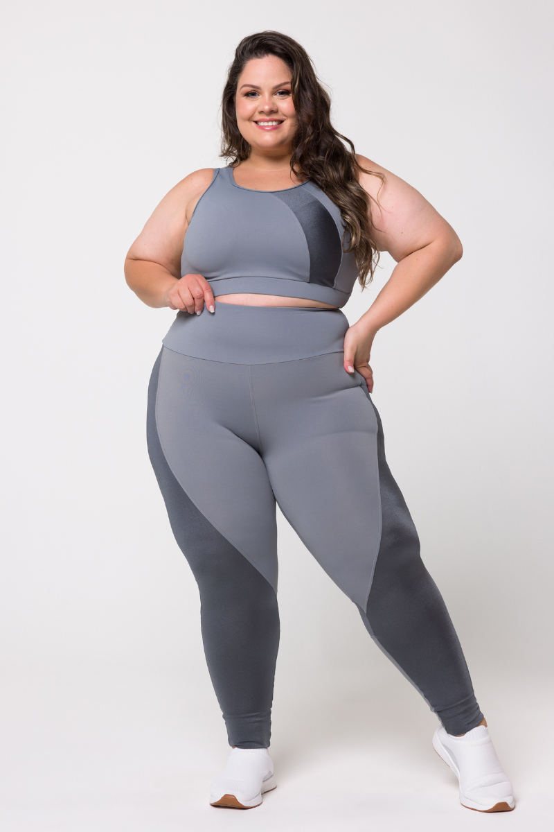 02 calca legging poliamida pluz size cinza com recortes metalic