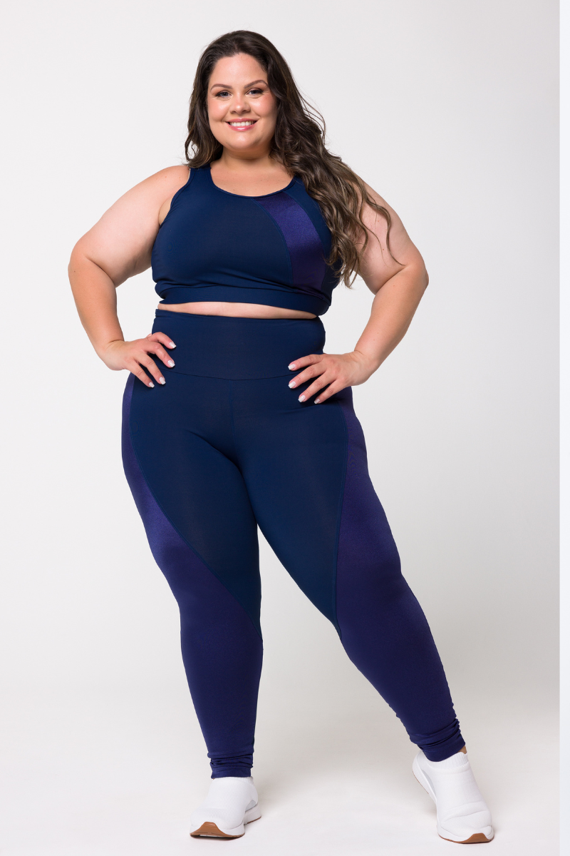 02 calca legging poliamida pluz size azul marinho com recortes metalic