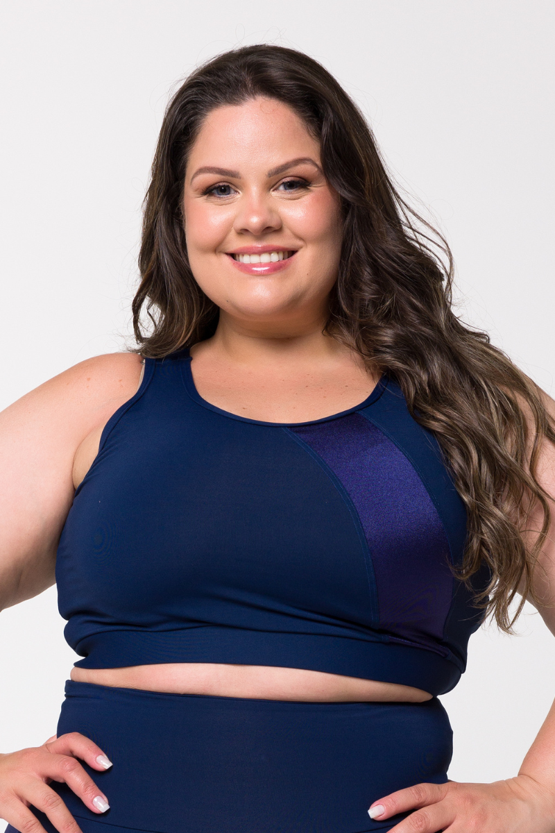 03 top fitness plus size poliamida com recorte azul marinho 48