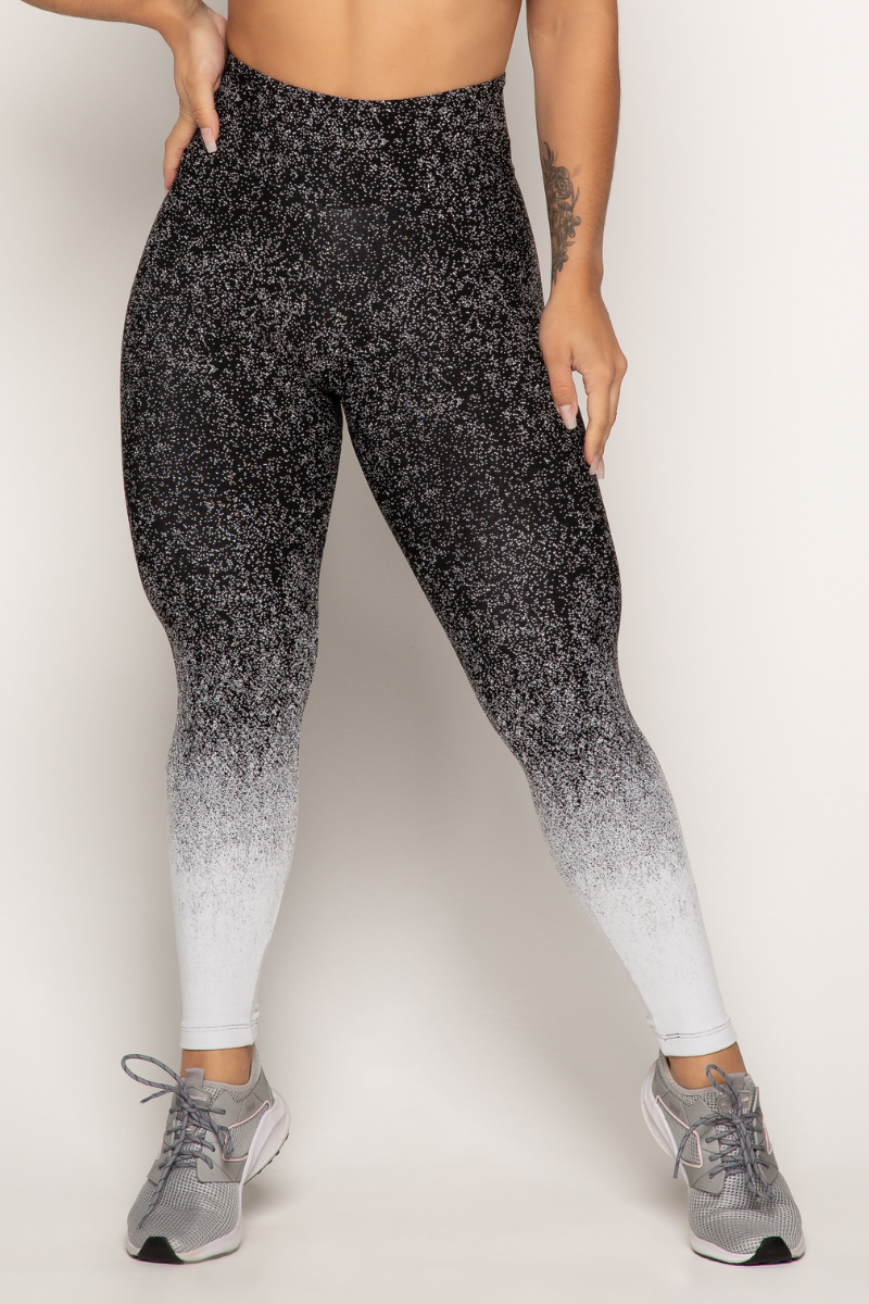 04 calca legging fitness jacquard degrade preto com branco