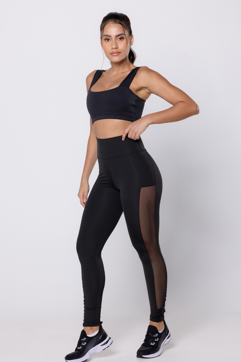 06 calca legging fitness poliester preta com tule na lateral