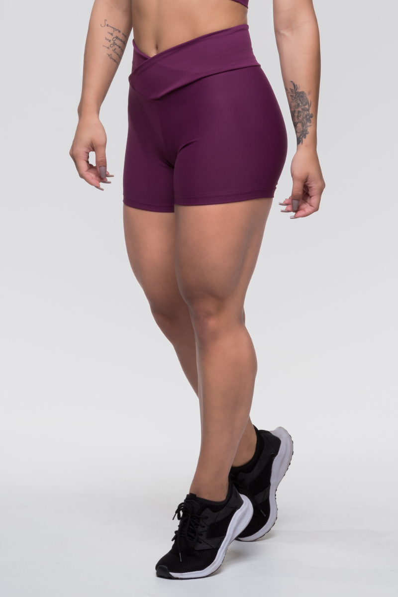 12 short fitness poliamida cos transpassado malbec
