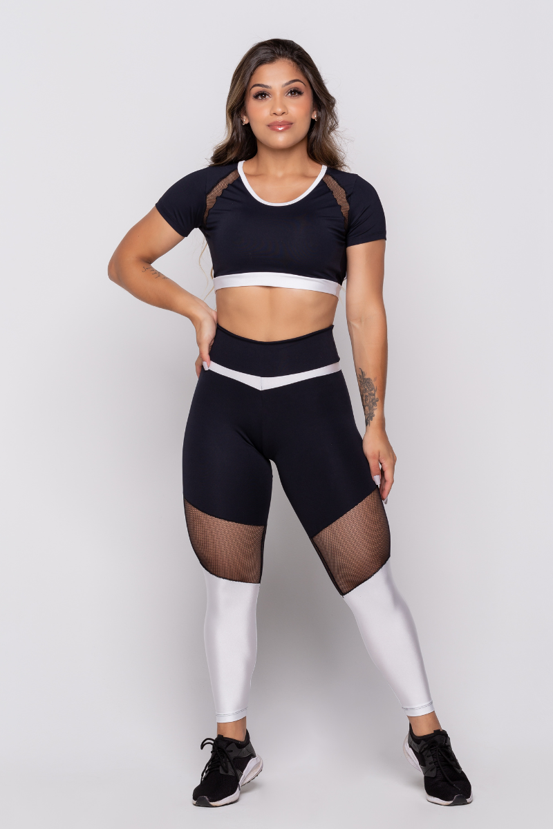 01 calca legging fitness poliamida branco com tela