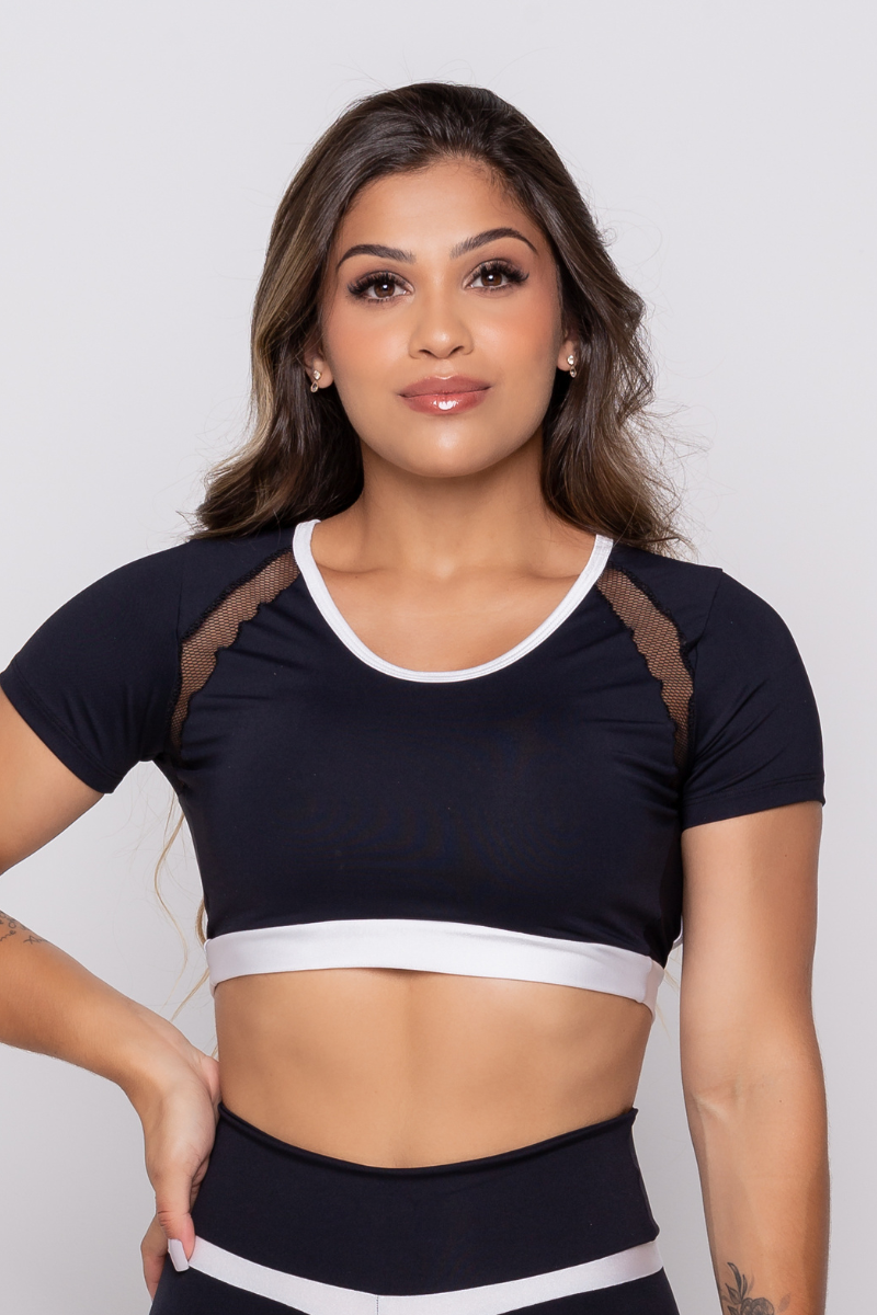 03 cropped fitness poliamida preto e branco com tela