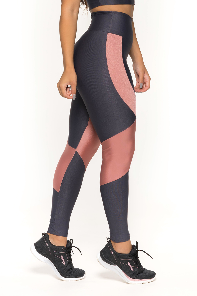 01 calca legging metalic poliamida grafite com rose