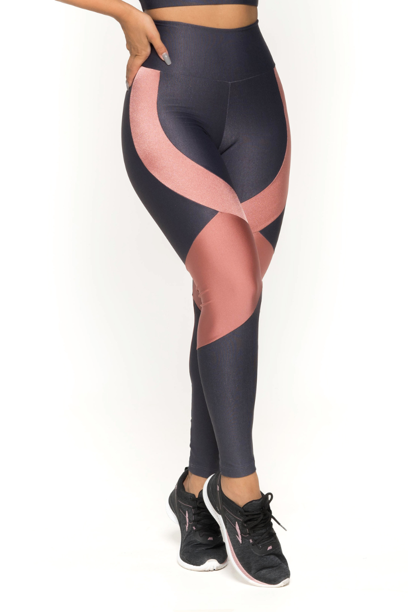 03 calca legging metalic poliamida grafite com rose