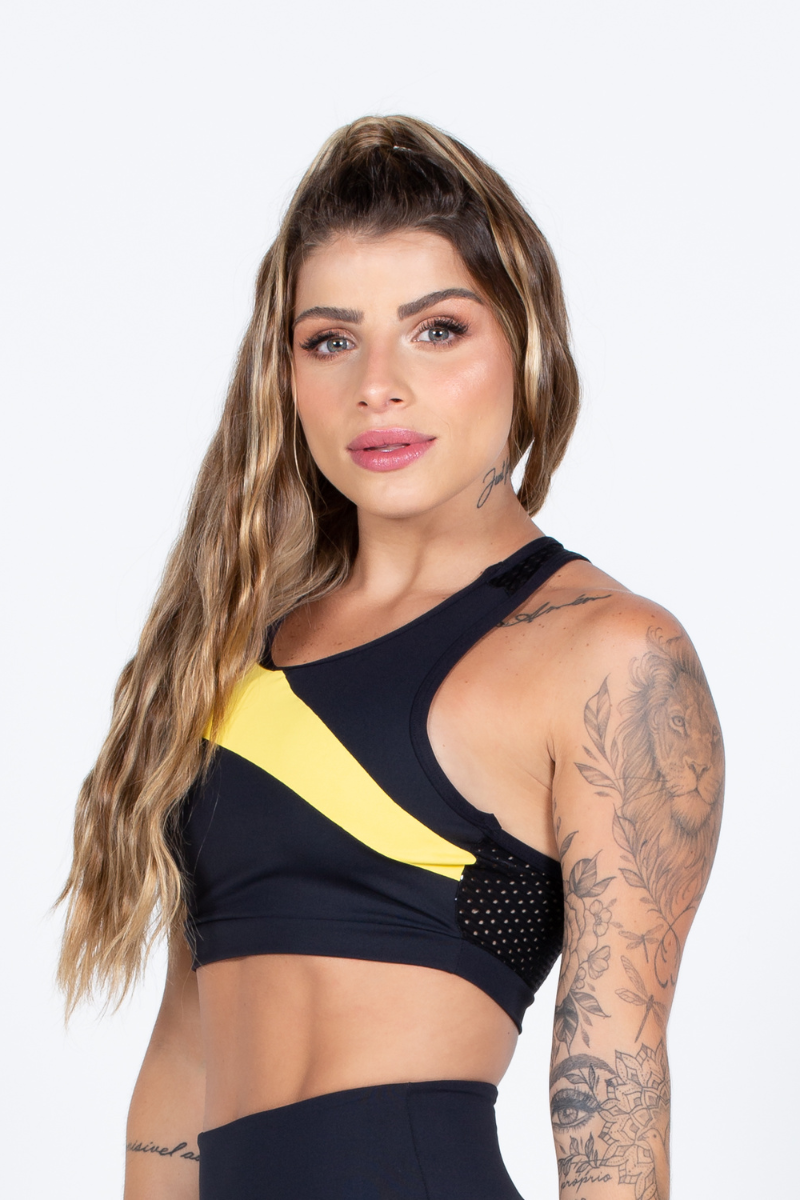 02 top fitness poliamida preto com amarelo