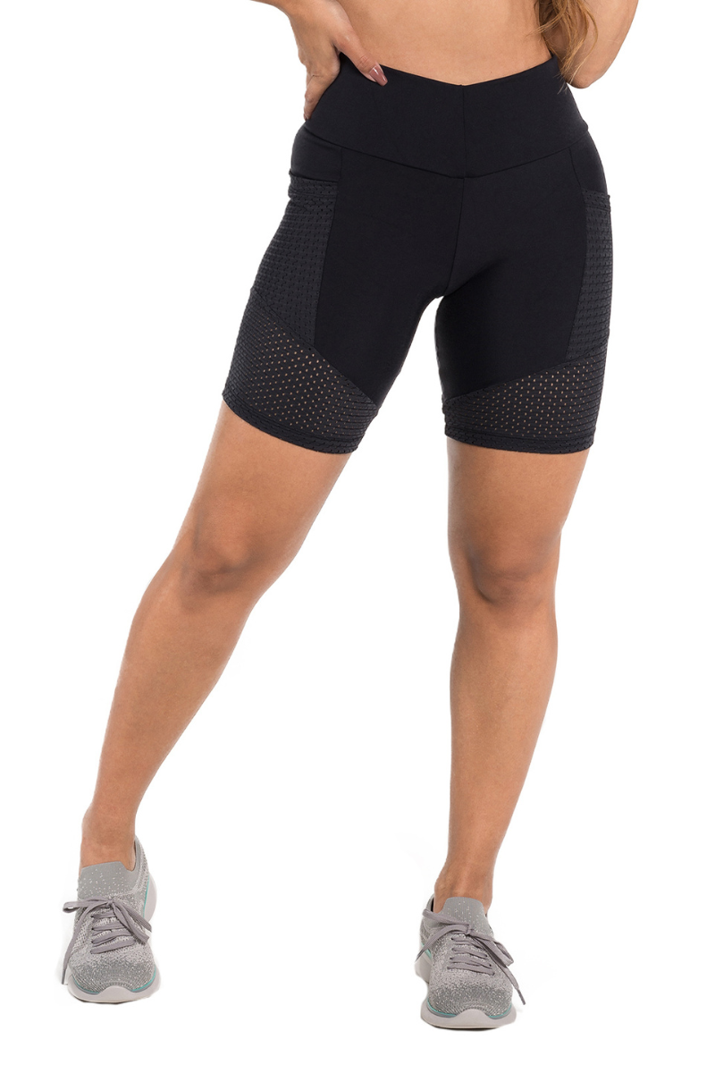 01 bermuda fitnes poliamida preto com bolso lateral