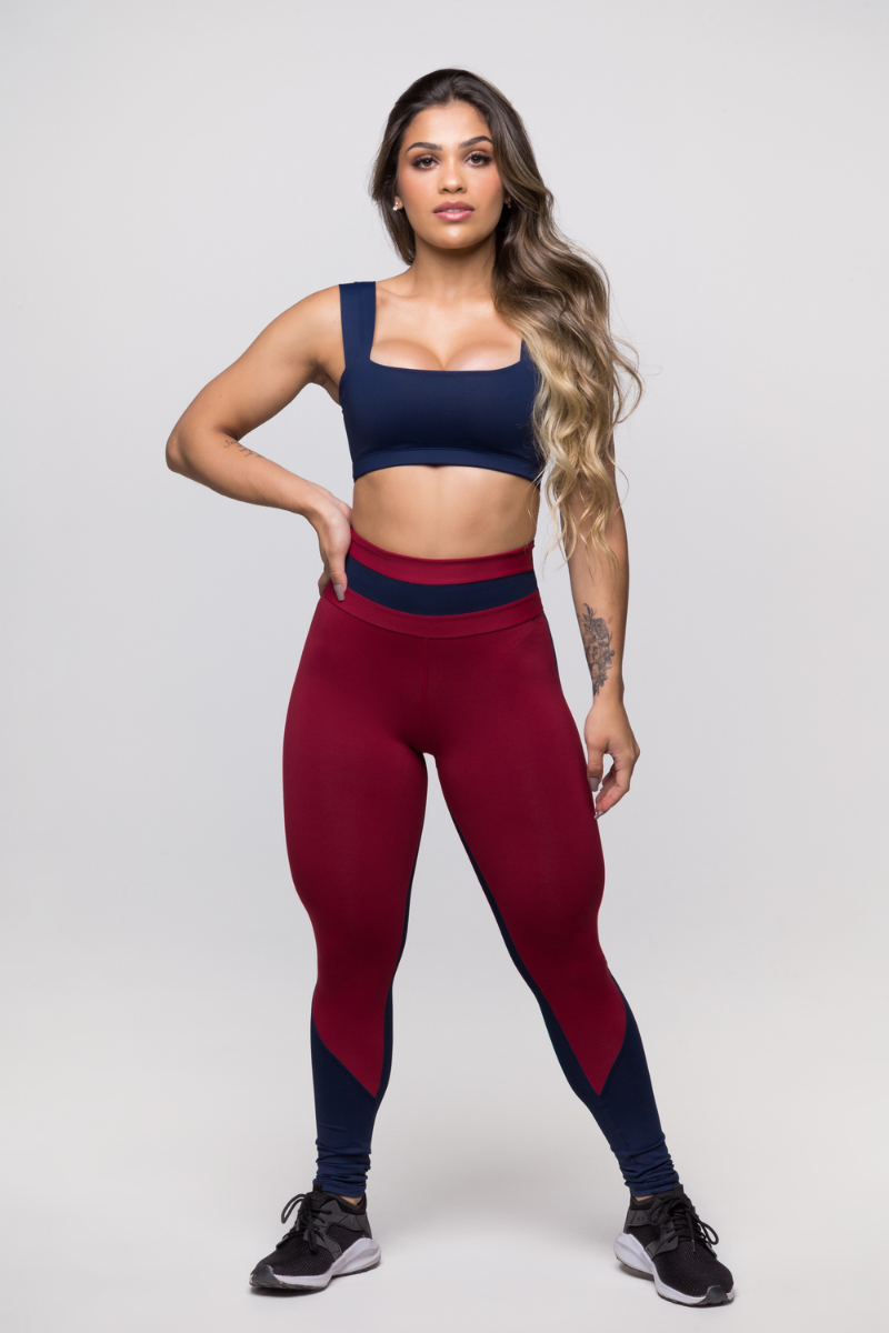 02 calca legging poliamida azul marinho com vermelho valentino