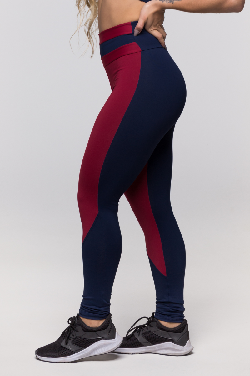 04 calca legging poliamida azul marinho com vermelho valentino