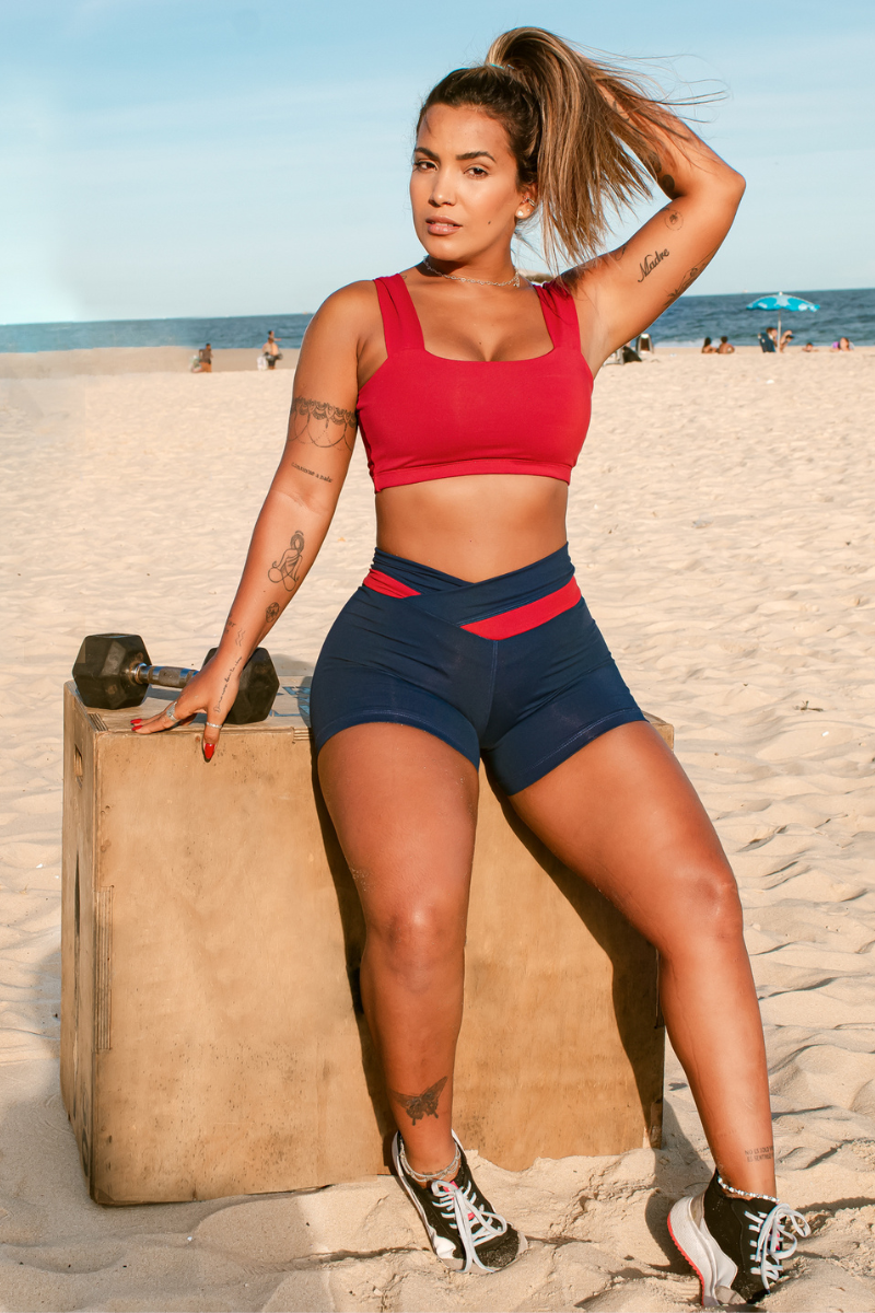 04 short fitness poliamida cos transpassado azul marinho com valentino