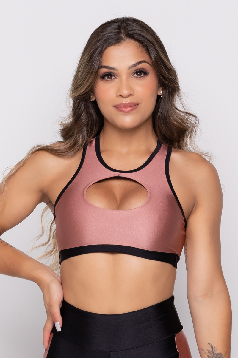 Top Fitness Metalic Poliamida Mergê com Preto