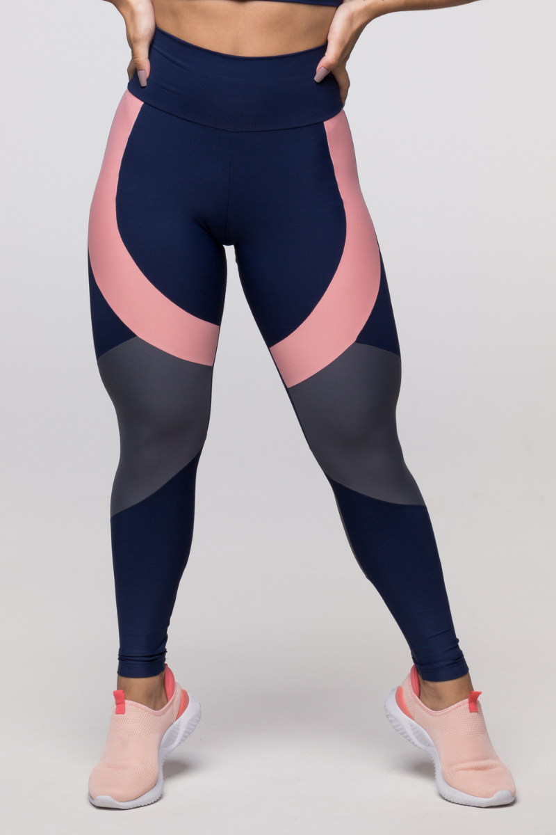 01 calca legging poliamida azul marinho com recortes cinza e merge