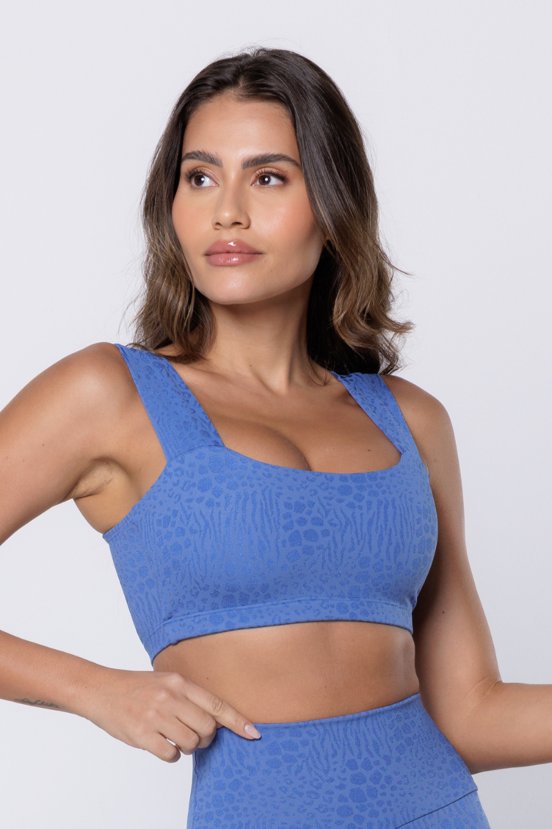 Cropped Top Fitness Poliamida Faixa Jacquard Blue Boy