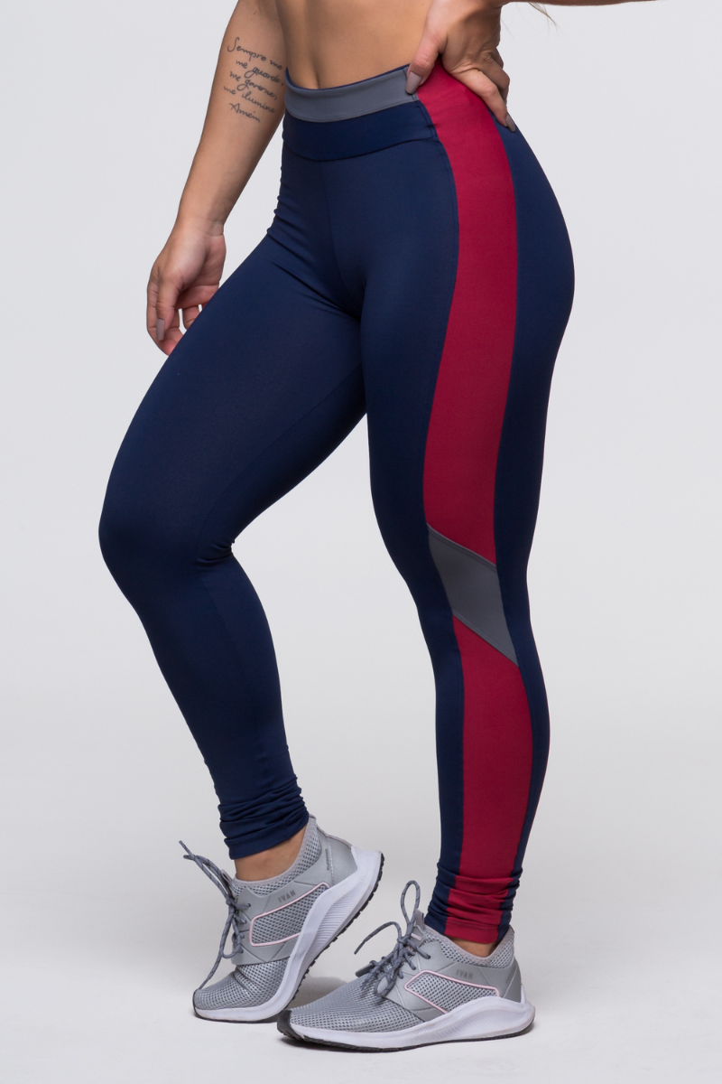03 calca legging poliamida azul marinho com vermelho e cinza