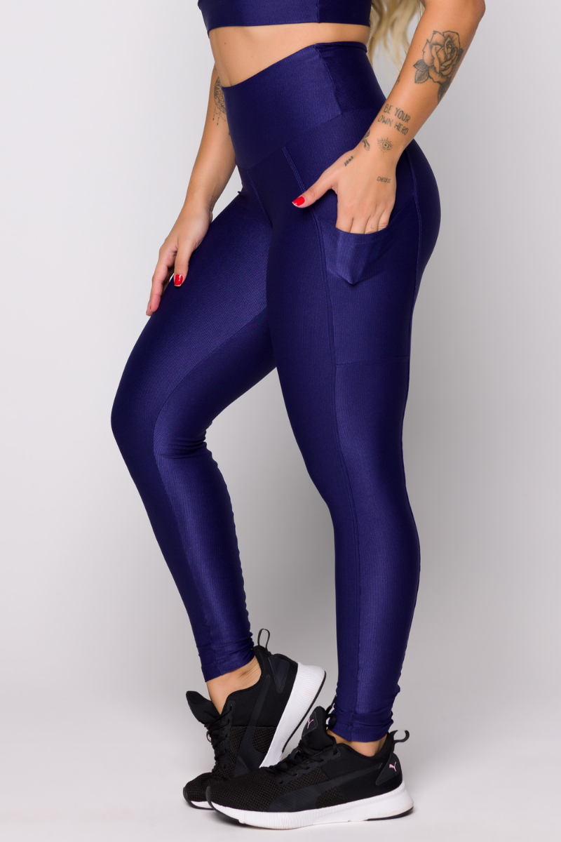 03 calca legging fitness canelada com bolso na lateral marinho