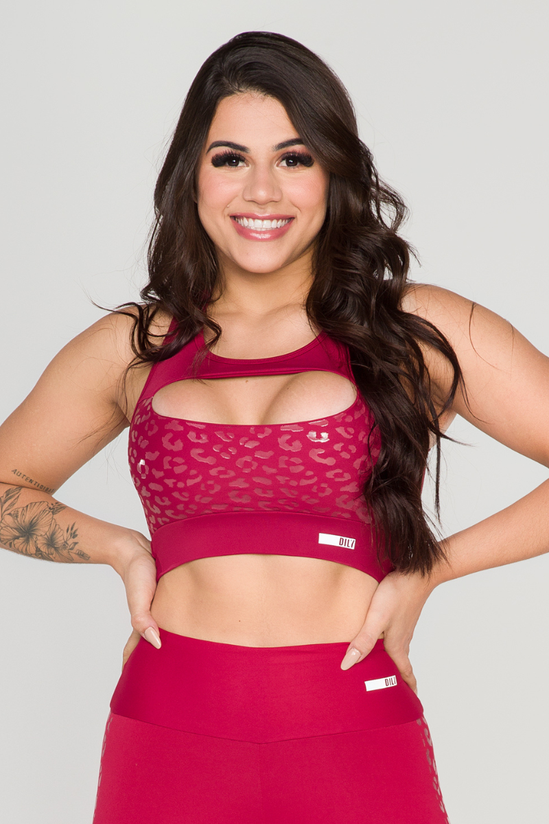 Top Cruzado Poliamida Vermelho Silk Animal Print