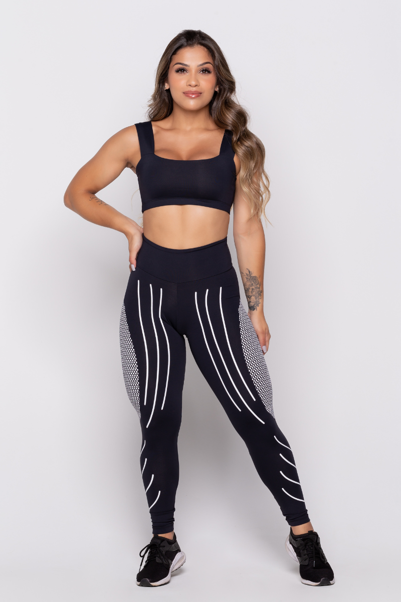 13 calca legging fitness compressao preta com branco poliamida