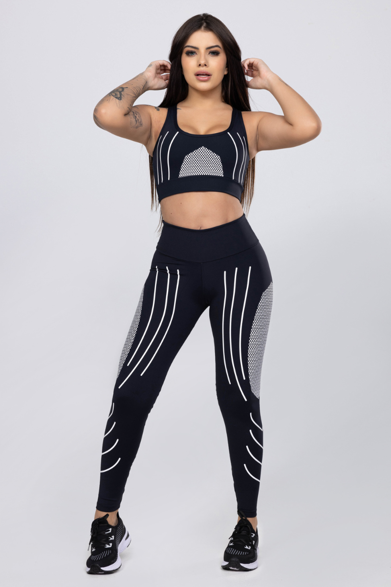 16 calca legging fitness compressao preta com branco poliamida