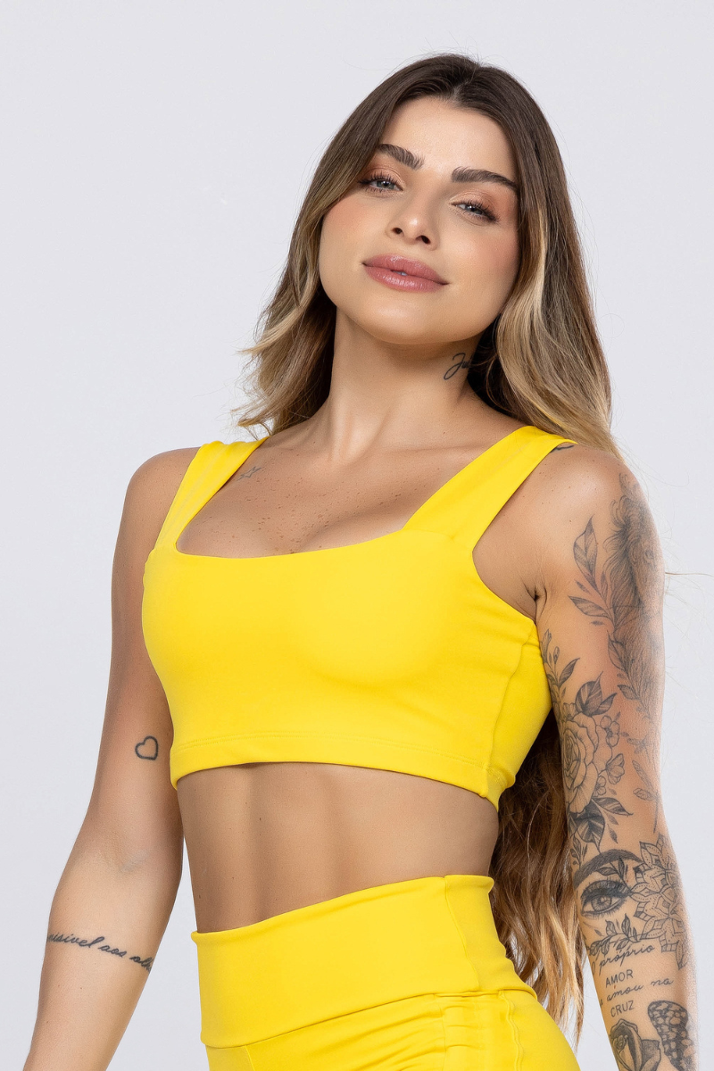 02 cropped top fitness poliamida faixa amarelo
