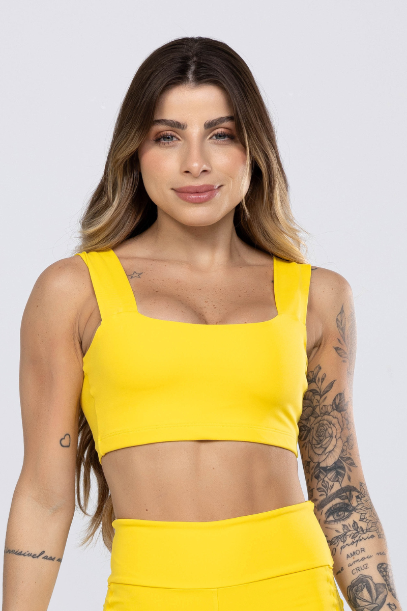 06 cropped top fitness poliamida faixa amarelo