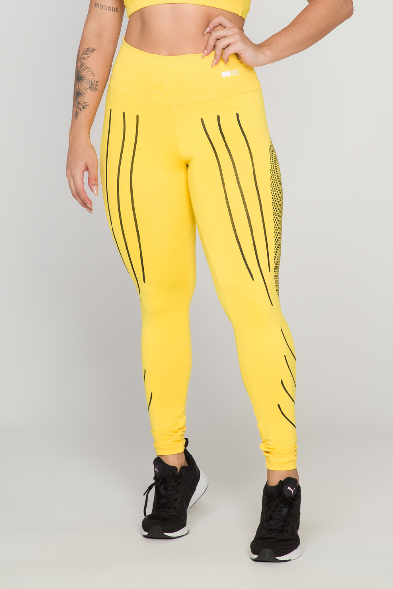 04 calca legging fitness poliamida compressao amarelo com preto