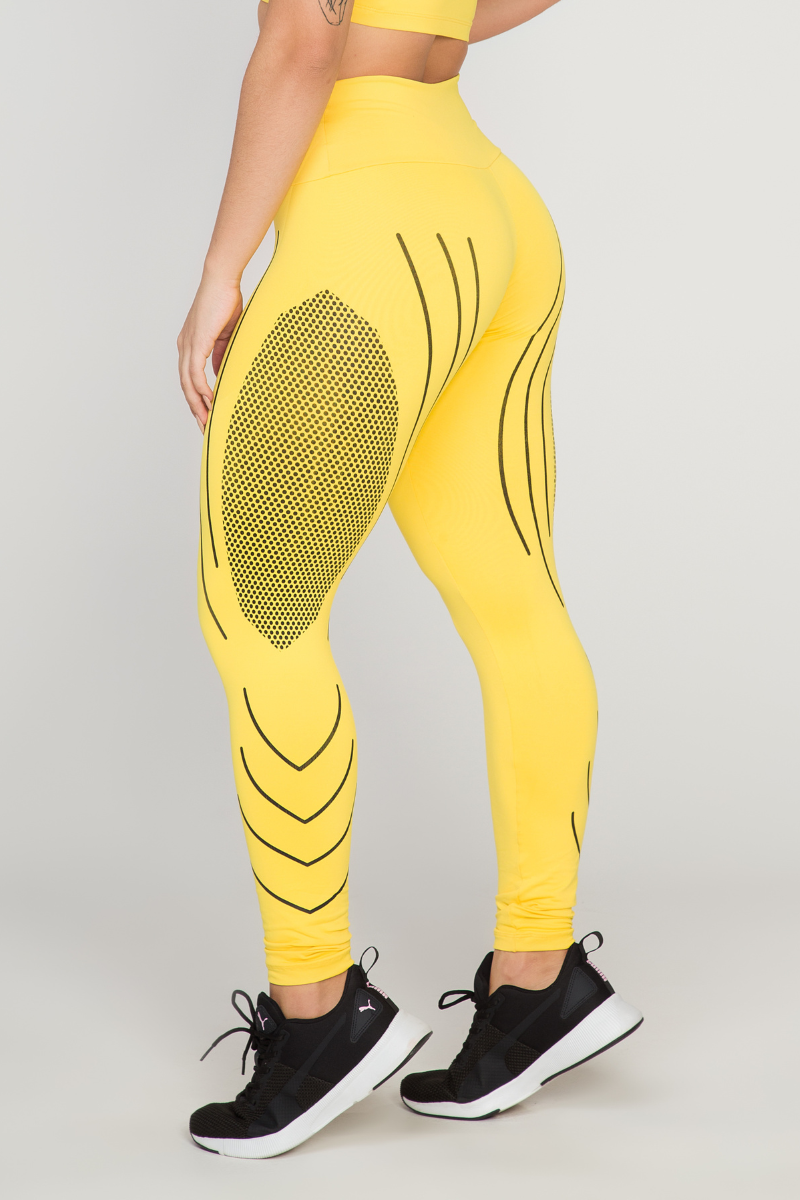 05 calca legging fitness poliamida compressao amarelo com preto