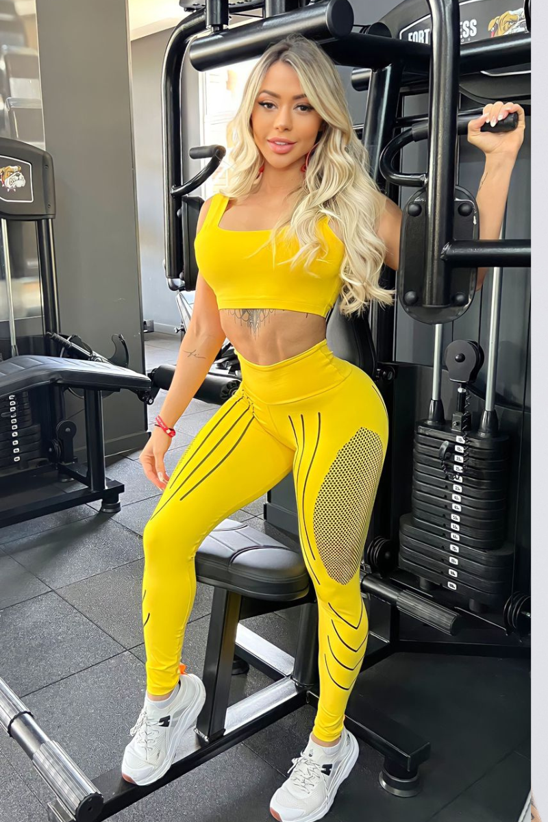 07 calca legging fitness poliamida compressao amarelo com preto